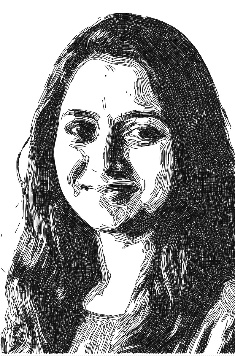 Ink drawing of the same woman